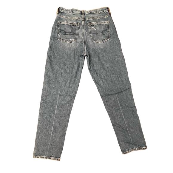 American Eagle AE Blue Denim Jean Straight Regular Destructed Distressed Size 4 - Picture 9 of 10